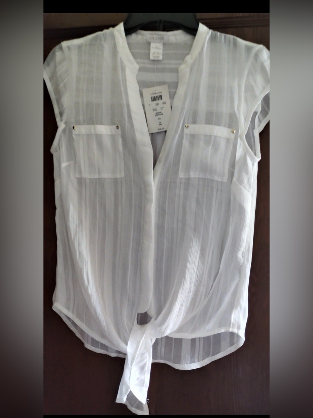 NWT Cache White Sheer Tie-Front Blouse
